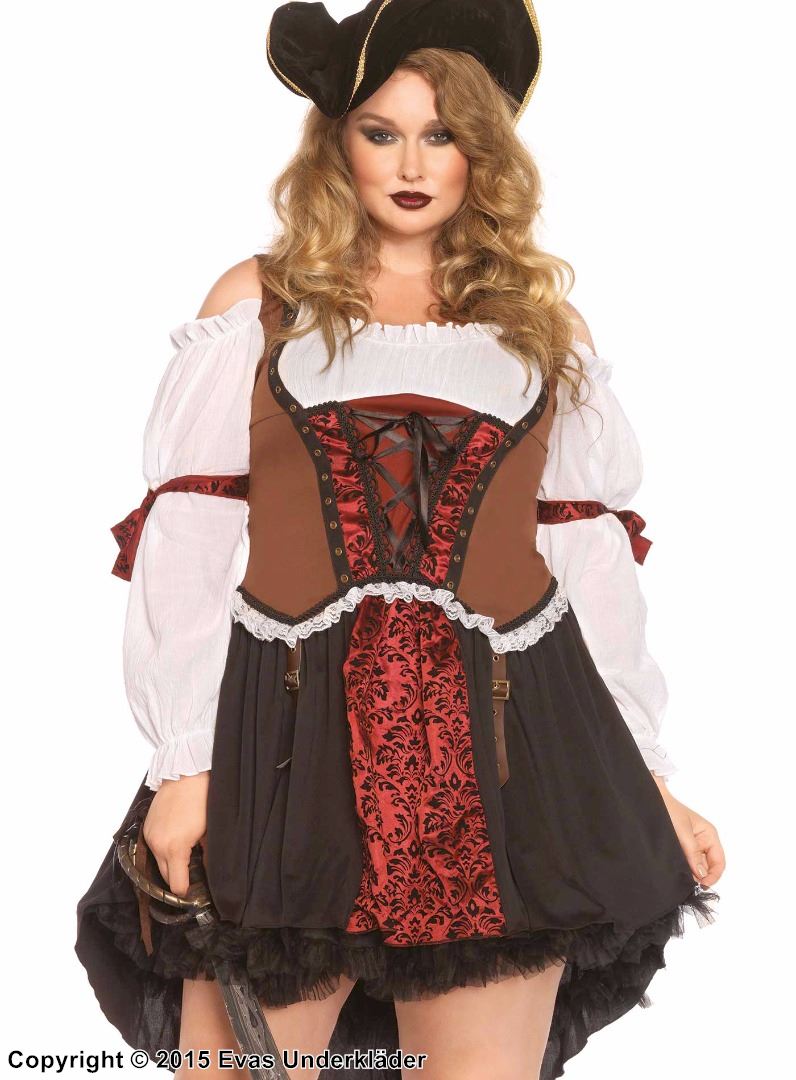 Female pirate captain, costume dress, lacing, cold shoulder, XL to 4XL